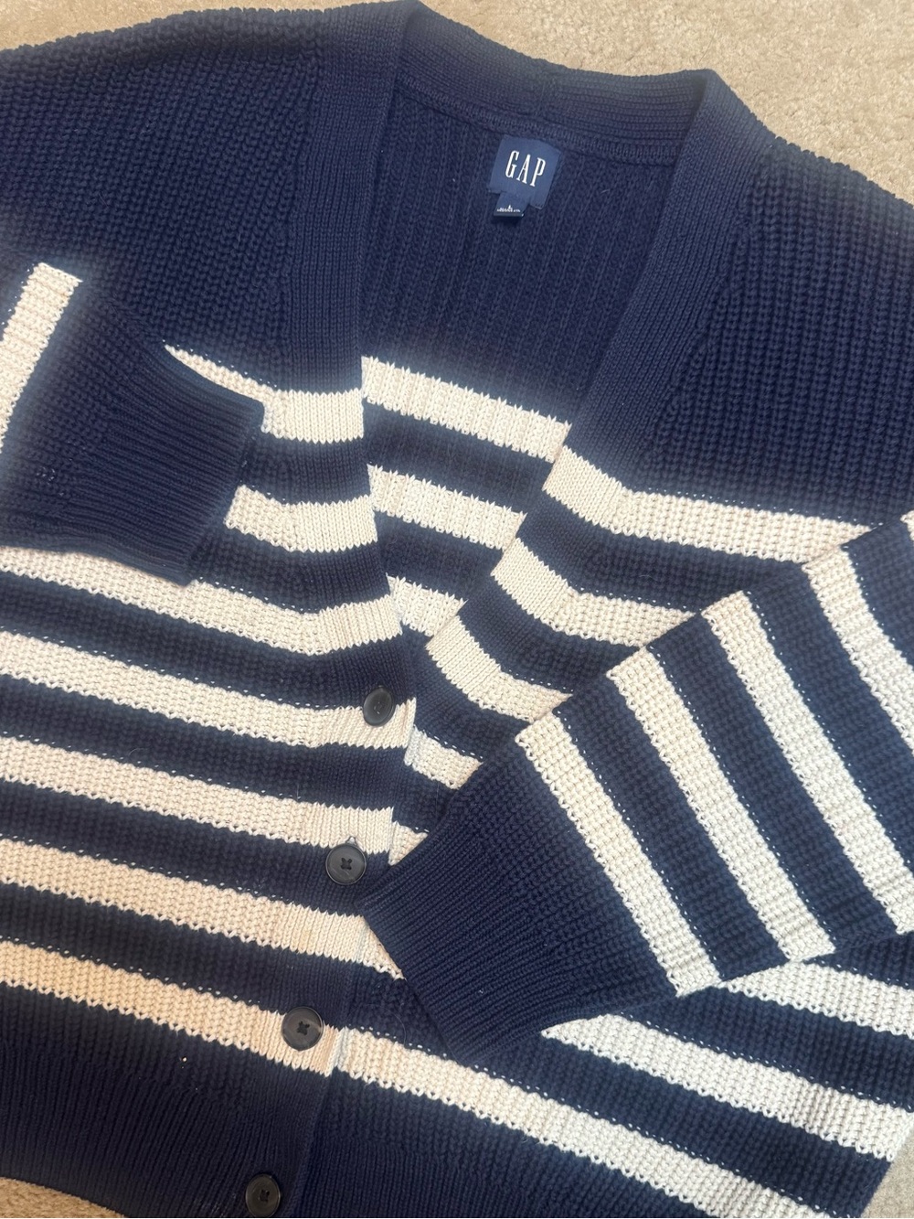 GAP Women’s Sz L Navy and Cream Striped Cardigan